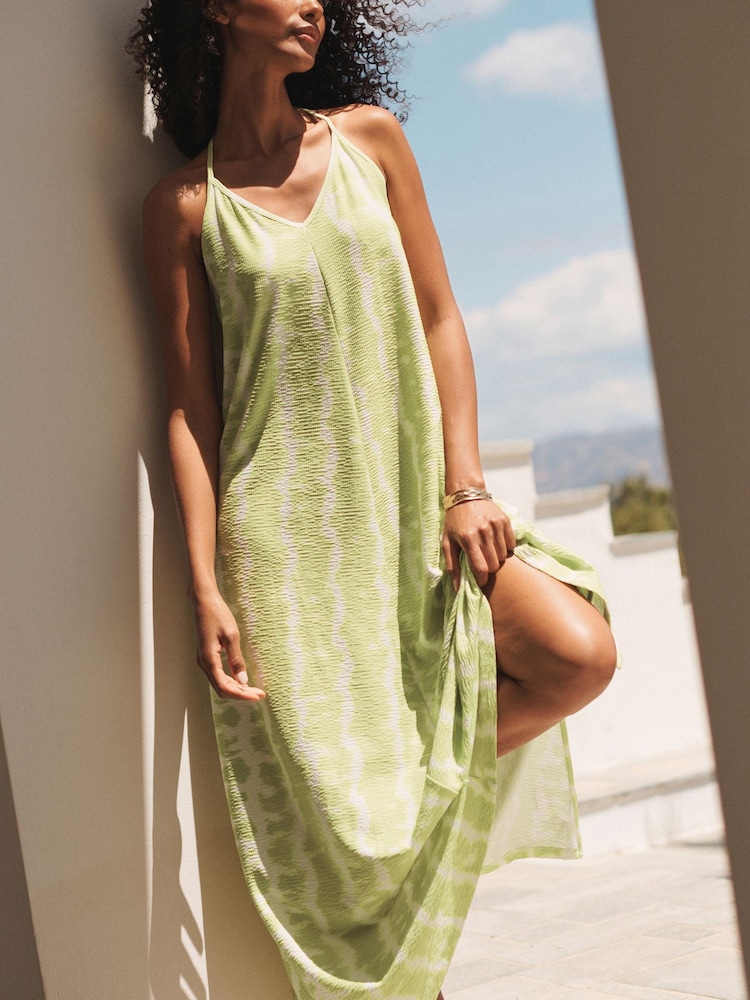 Limettengrün, Knüpfbatik - Maxi-Sommerkleid mit Trägern - Bild 2 von 6 Limettengrün, Knüpfbatik - Maxi-Sommerkleid mit Trägern - Bild 2 von 6