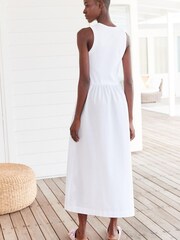 White Ribbed Sleeveless Vest Poplin Mix Midi Cotton Blend Dress - Image 2 of 5