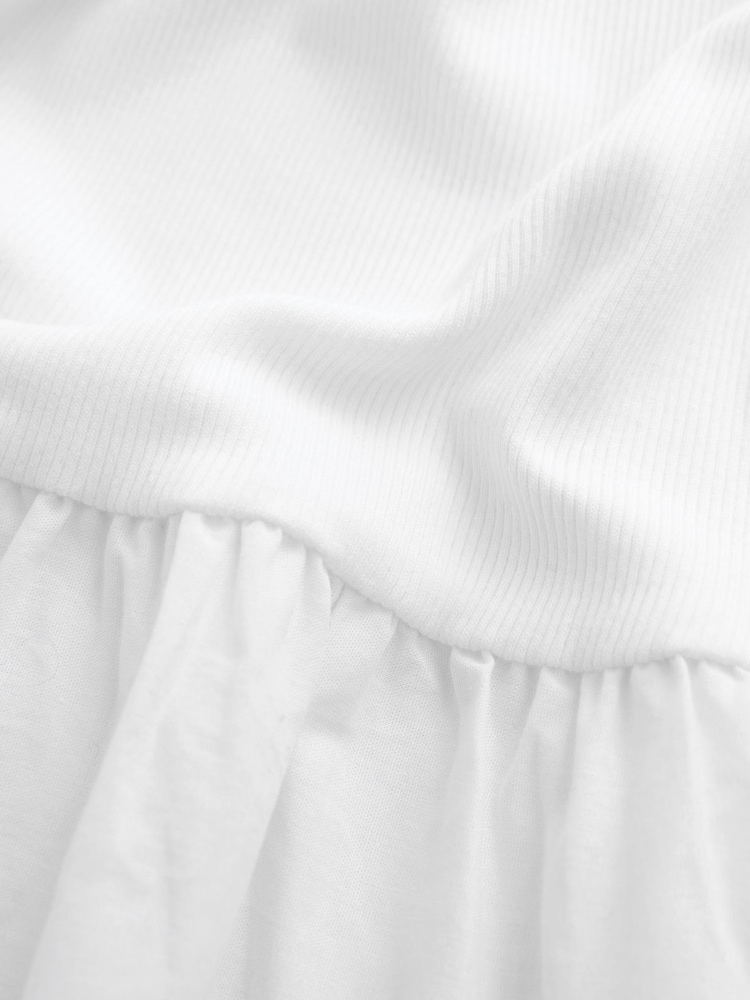 White Ribbed Sleeveless Vest Poplin Mix Midi Cotton Blend Dress - Image 5 of 5