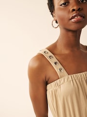 Camel Brown Cargo Sleeveless Drawstring Waist Jumpsuit - Image 3 of 8