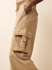 Camel Brown Cargo Sleeveless Drawstring Waist Jumpsuit - Image 4 of 8