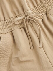 Camel Brown Cargo Sleeveless Drawstring Waist Jumpsuit - Image 6 of 8
