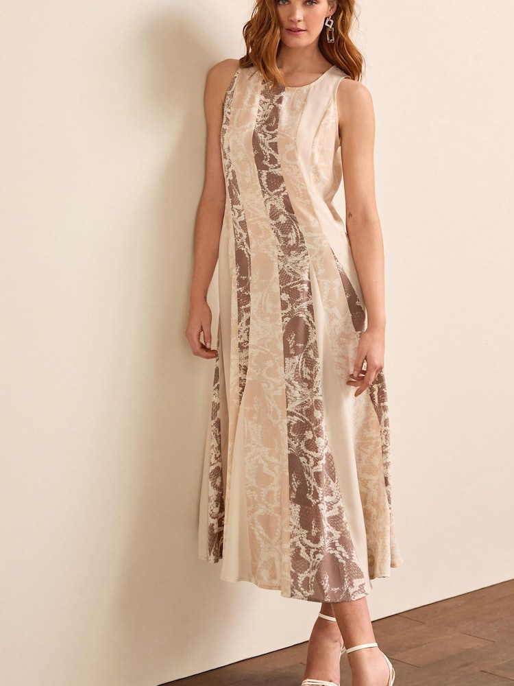 Neutral/Schlangenmuster - Ärmelloses, fließendes Midikleid mit geteiltem Design - Bild 1 von 5