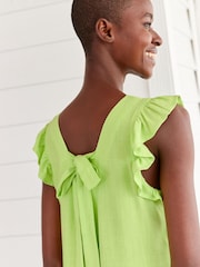 Lime Green Ruffle Sleeve Tie Back Mini Dress With Linen - Image 5 of 6