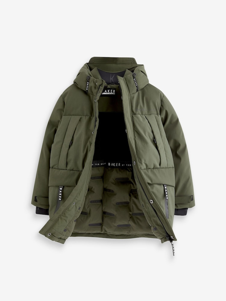 Baker by Ted Baker Khaki Green Shower Resistant Parka Coat - Image 9 of 9