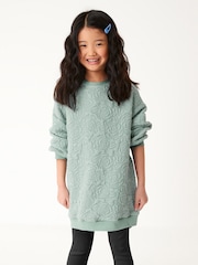 Mint Green/ Blue Floral Quilted Soft Jumper Dress (3-16yrs) - Image 2 of 6
