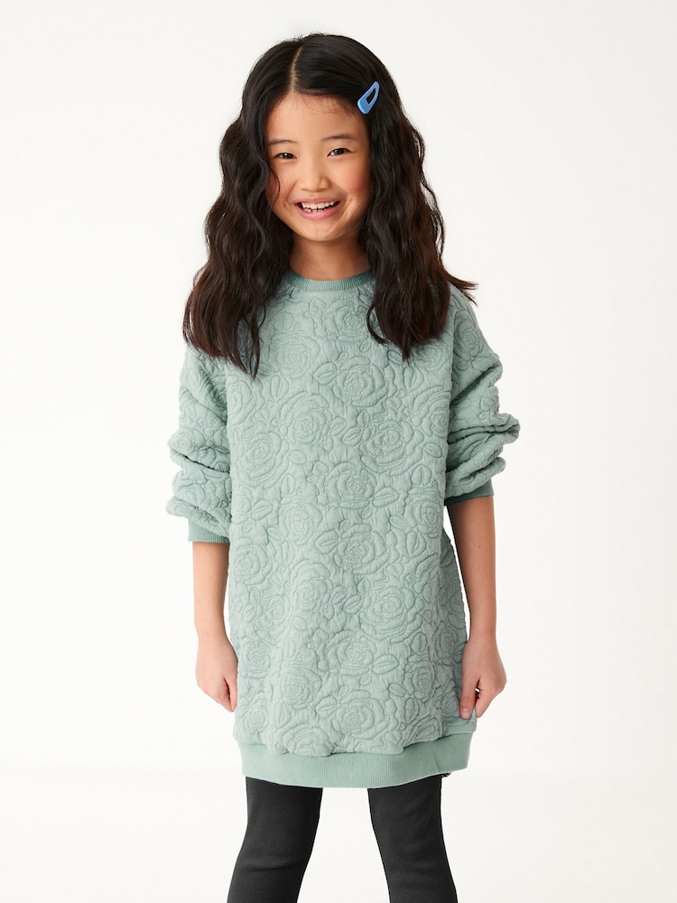 Mint Green/ Blue Floral Quilted Soft Jumper Dress (3-16yrs) - Image 2 of 6