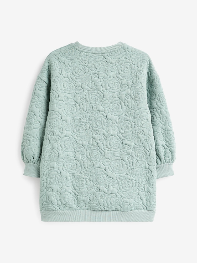Mint Green/ Blue Floral Quilted Soft Jumper Dress (3-16yrs) - Image 6 of 6