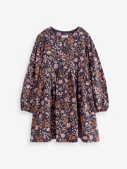 Navy Blue/Pink Dark Floral Print Long Sleeve Jersey Dress (3-16yrs) - Image 5 of 6