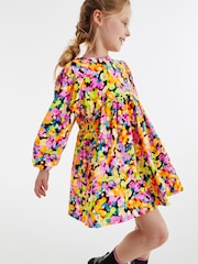 Pink/ Yellow/ Blue/ Black Digital Splat Print Long Sleeve Jersey Dress (3-16yrs) - Image 1 of 6