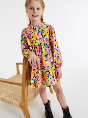 Pink/ Yellow/ Blue/ Black Digital Splat Print Long Sleeve Jersey Dress (3-16yrs) - Image 2 of 6