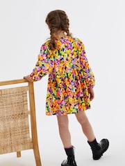 Pink/ Yellow/ Blue/ Black Digital Splat Print Long Sleeve Jersey Dress (3-16yrs) - Image 3 of 6