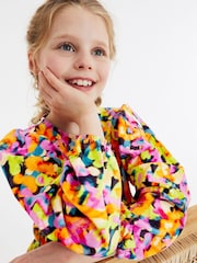 Pink/ Yellow/ Blue/ Black Digital Splat Print Long Sleeve Jersey Dress (3-16yrs) - Image 4 of 6