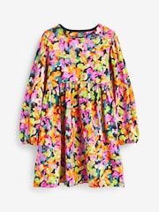 Pink/ Yellow/ Blue/ Black Digital Splat Print Long Sleeve Jersey Dress (3-16yrs) - Image 5 of 6