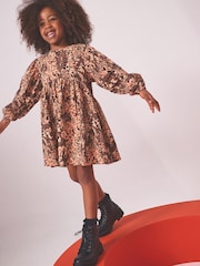 Neutral Animal Print Long Sleeve Jersey Dress (3-16yrs) - Image 1 of 6