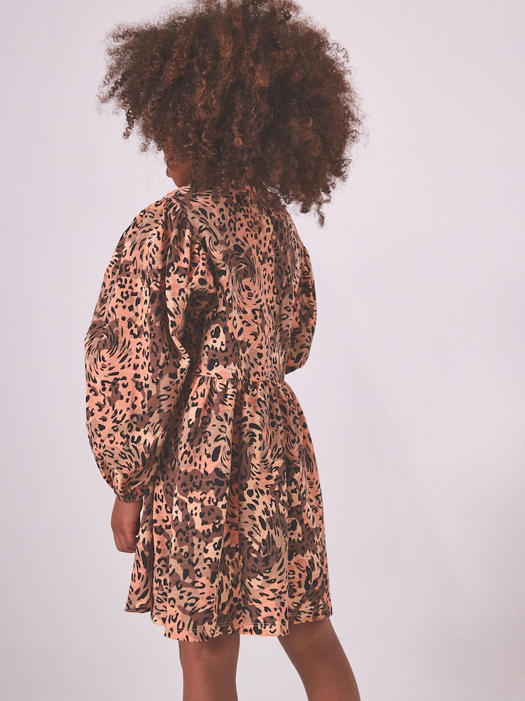 Neutral Animal Print Long Sleeve Jersey Dress (3-16yrs) - Image 2 of 6