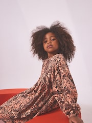 Neutral Animal Print Long Sleeve Jersey Dress (3-16yrs) - Image 3 of 6