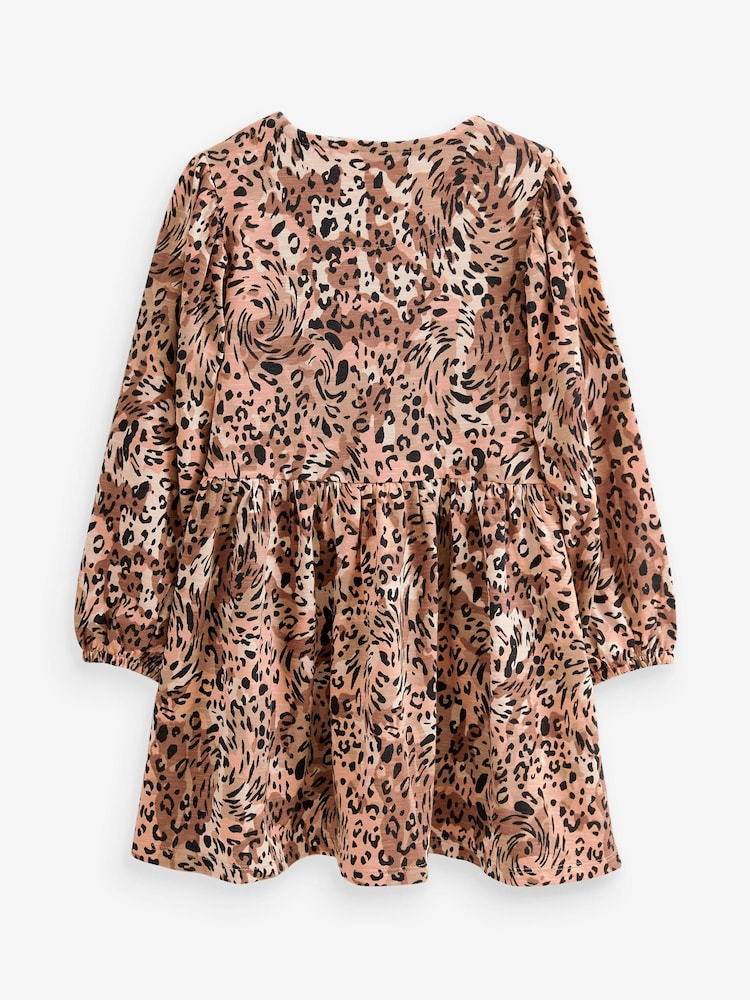 Neutral Animal Print Long Sleeve Jersey Dress (3-16yrs) - Image 6 of 6