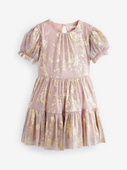 Pink/Gold Foil Sparkle Mesh Short Sleeve Tiered Party Dress (3-16yrs) - Image 5 of 6