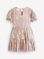 Pink/Gold Foil Sparkle Mesh Short Sleeve Tiered Party Dress (3-16yrs) - Image 6 of 6