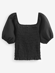 Black 100% Cotton Puff Sleeve Square Neck Off Shoulder Summer Top - Image 5 of 5
