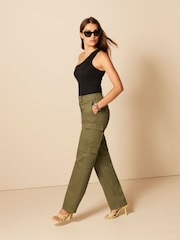 Khaki Green Cotton Utility Straight Trousers - Image 1 of 6