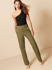 Khaki Green Cotton Utility Straight Trousers - Image 2 of 6