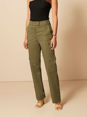 Khaki Green Cotton Utility Straight Trousers - Image 3 of 6