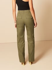 Khaki Green Cotton Utility Straight Trousers - Image 4 of 6