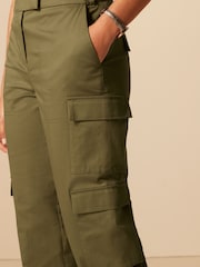 Khaki Green Cotton Utility Straight Trousers - Image 5 of 6