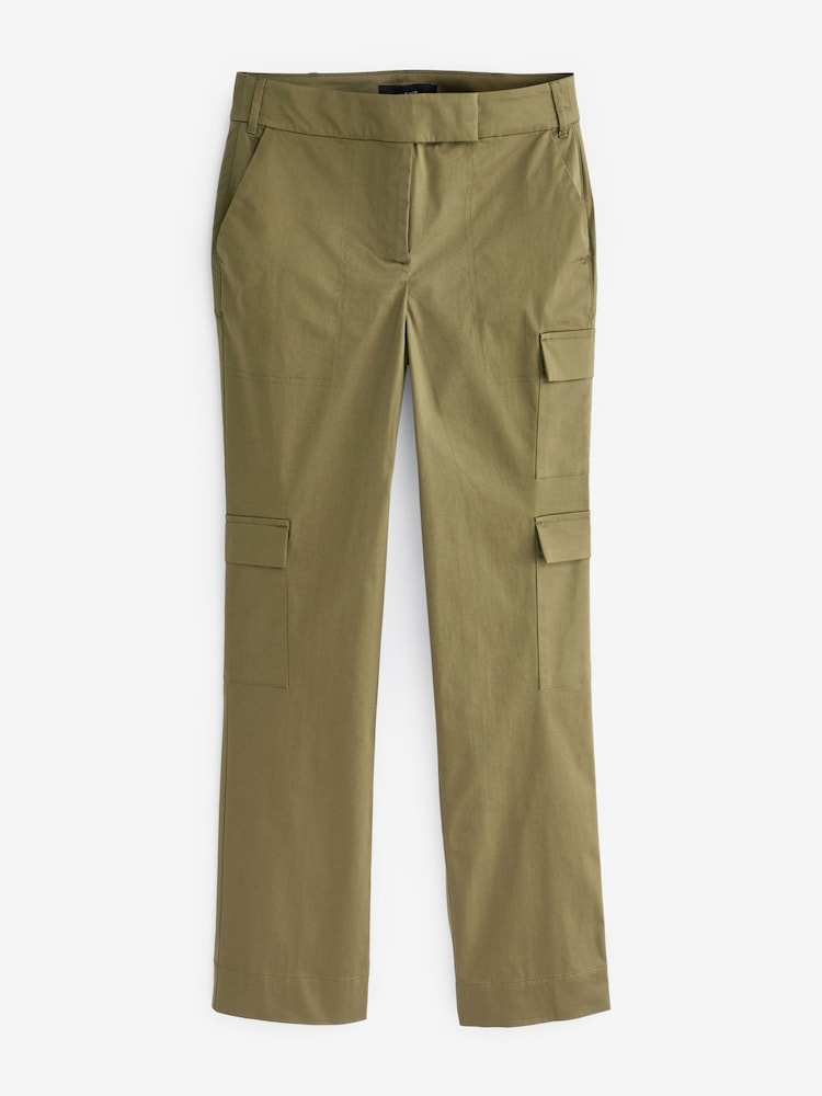 Khaki Green Cotton Utility Straight Trousers - Image 6 of 6