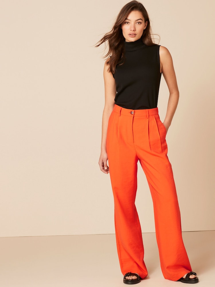 Orange Tailored Elastic Back Wide Leg Trousers - Image 1 of 5 Orange Tailored Elastic Back Wide Leg Trousers - Image 1 of 5
