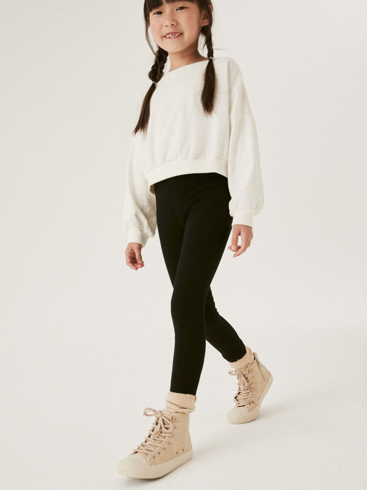 Black Long Length Cosy Fleece Lined Leggings (3-16yrs) - Image 2 of 7