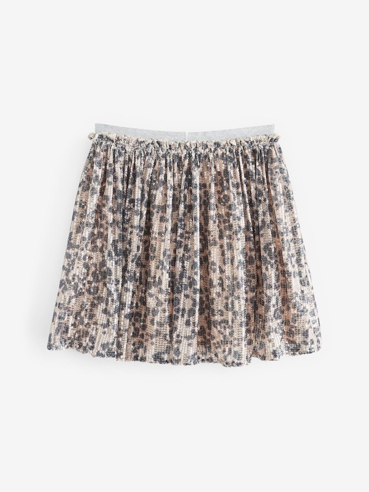 Neutral Pink/Black Animal Print Sequin Skirt (3-16yrs) - Image 6 of 6