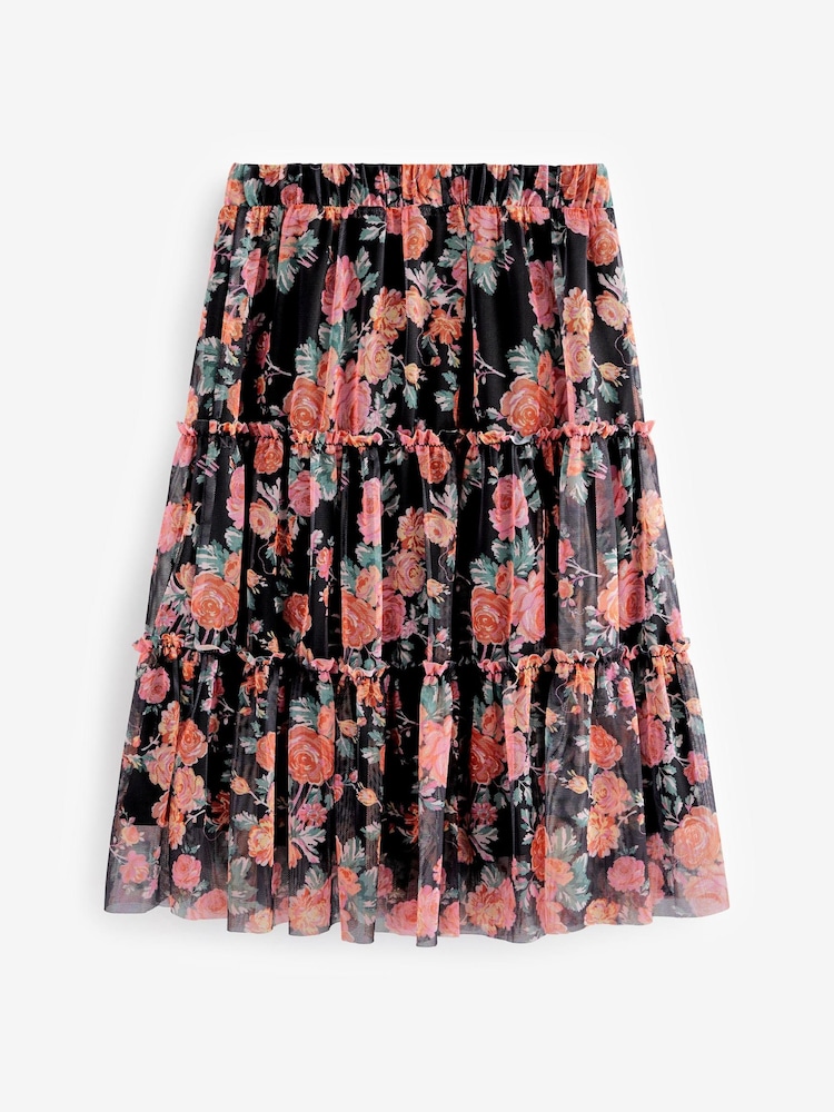 Črna/roza cvetlična - Tiered Tulle Mesh (krilo, obleka ali plašč) srednje dolga; ki sega do sredine meč krila (3-16yrs) - Slika 6 iz 6 Črna/roza cvetlična - Tiered Tulle Mesh (krilo, obleka ali plašč) srednje dolga; ki sega do sredine meč krila (3-16yrs) - Slika 6 iz 6