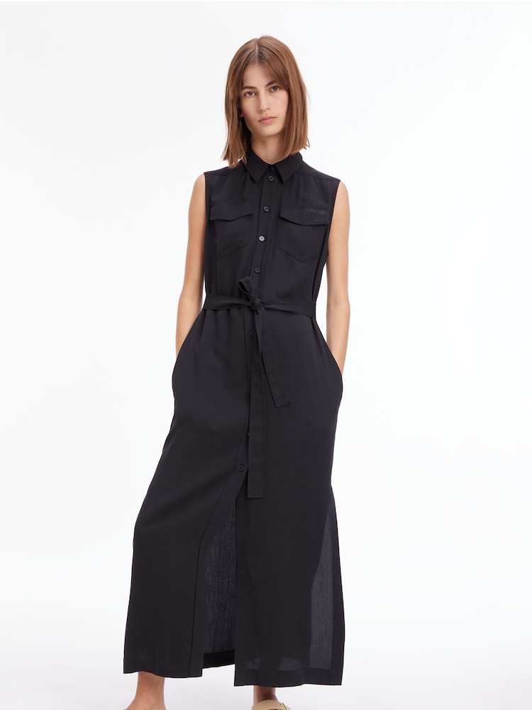 Calvin Klein Tencel Sleeveless Black Shirt Dress - Image 1 of 4
