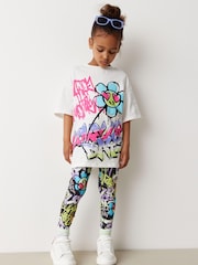 Black/White Graffiti T-Shirt And Leggings Set (3-16yrs) - Image 1 of 9