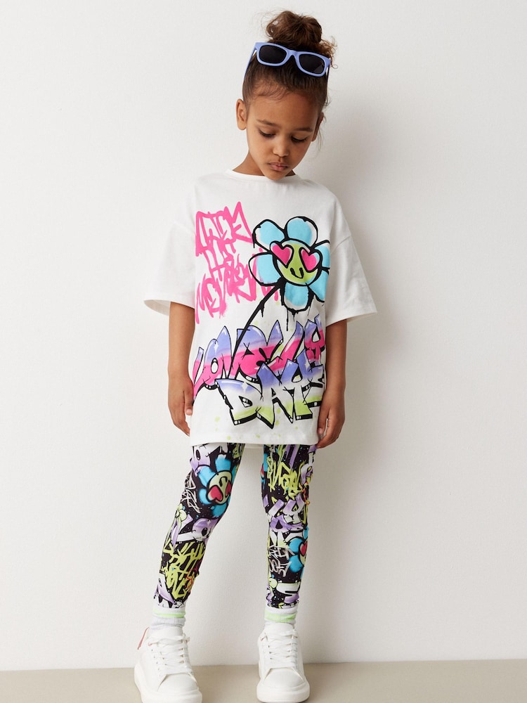Black/White Graffiti T-Shirt And Leggings Set (3-16yrs) - Image 1 of 9
