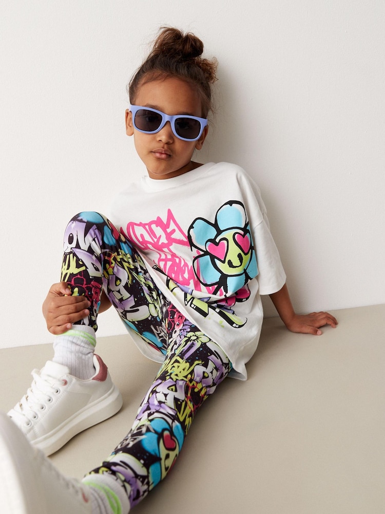 Black/White Graffiti T-Shirt And Leggings Set (3-16yrs) - Image 2 of 9