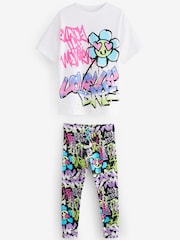 Black/White Graffiti T-Shirt And Leggings Set (3-16yrs) - Image 5 of 9