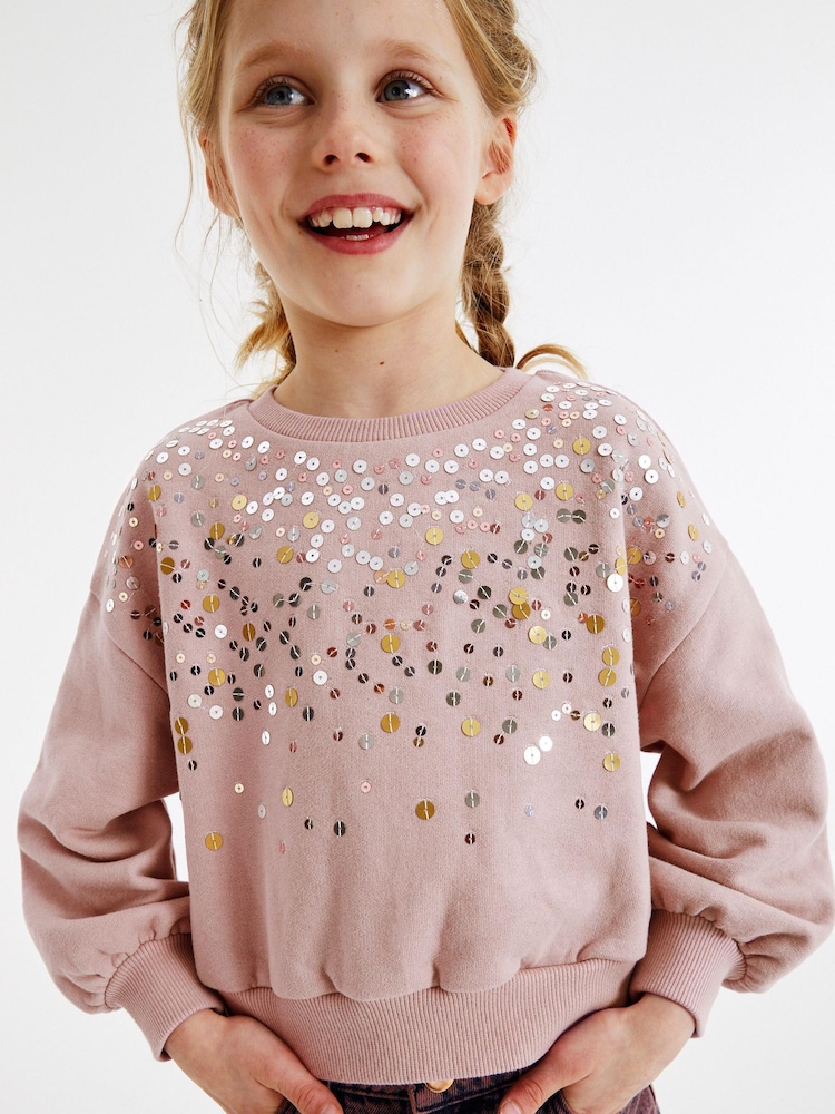 Mink Brown  Sequin Crew Sweatshirt Top (3-16yrs) - Image 1 of 7