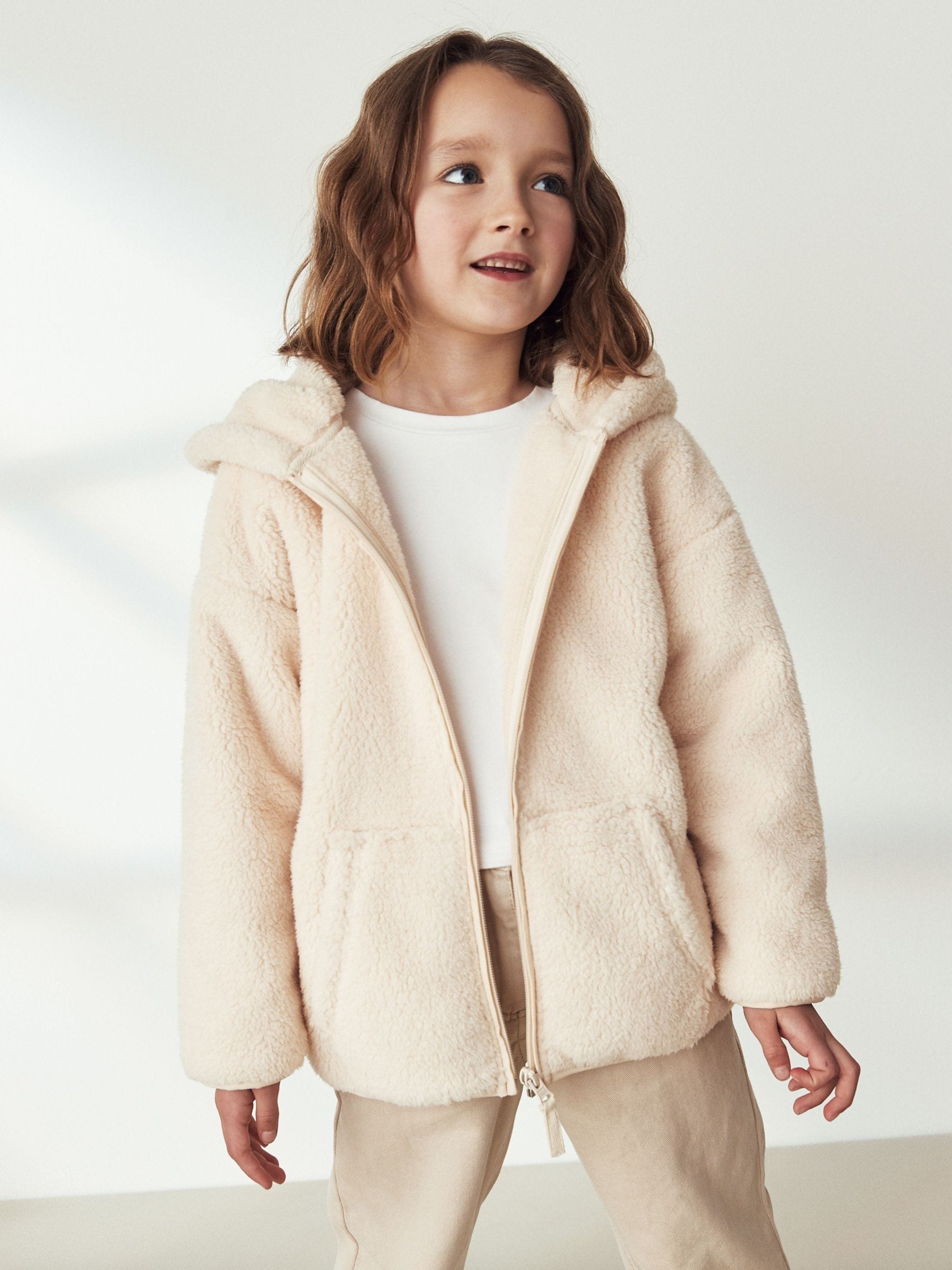 Buy Cream Teddy Borg Fleece Jacket Zip Hoodie 3 16yrs from Next Luxembourg
