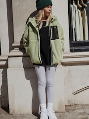 Green Pocket Teddy Borg Fleece Jacket Zip Hoodie (3-16yrs) - Image 1 of 7