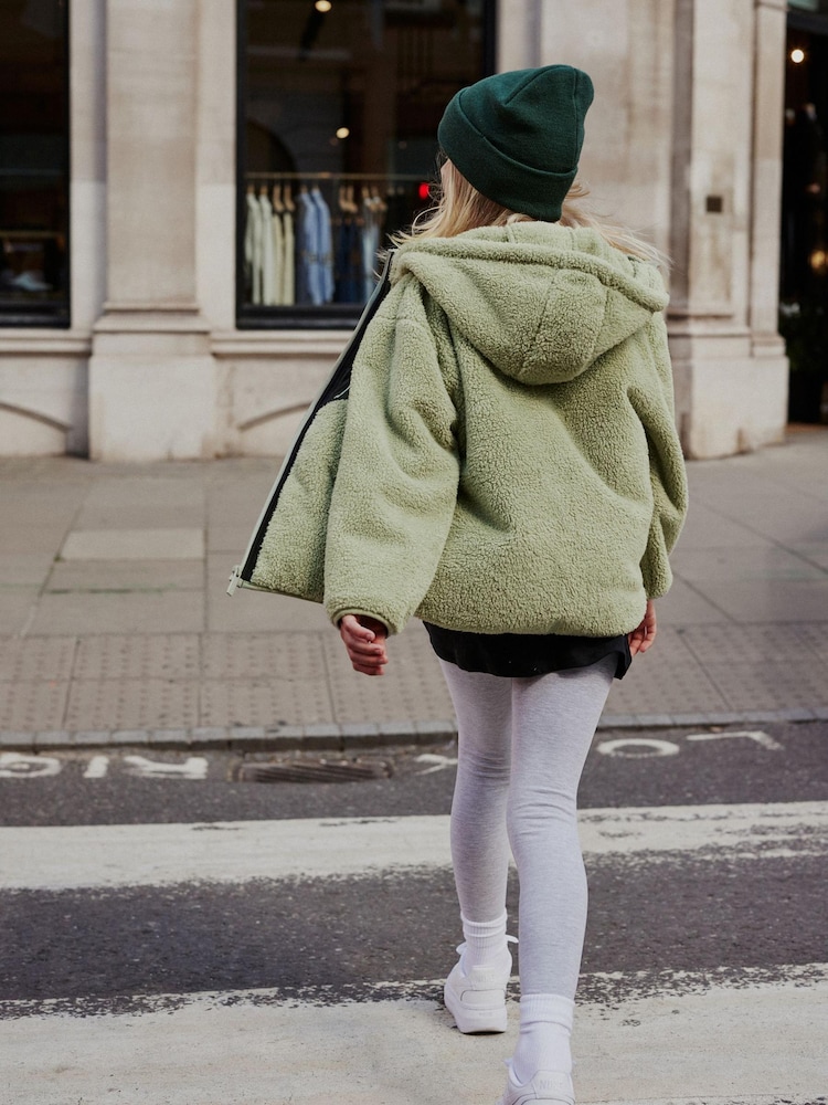 Green Pocket Teddy Borg Fleece Jacket Zip Hoodie (3-16yrs) - Image 2 of 7