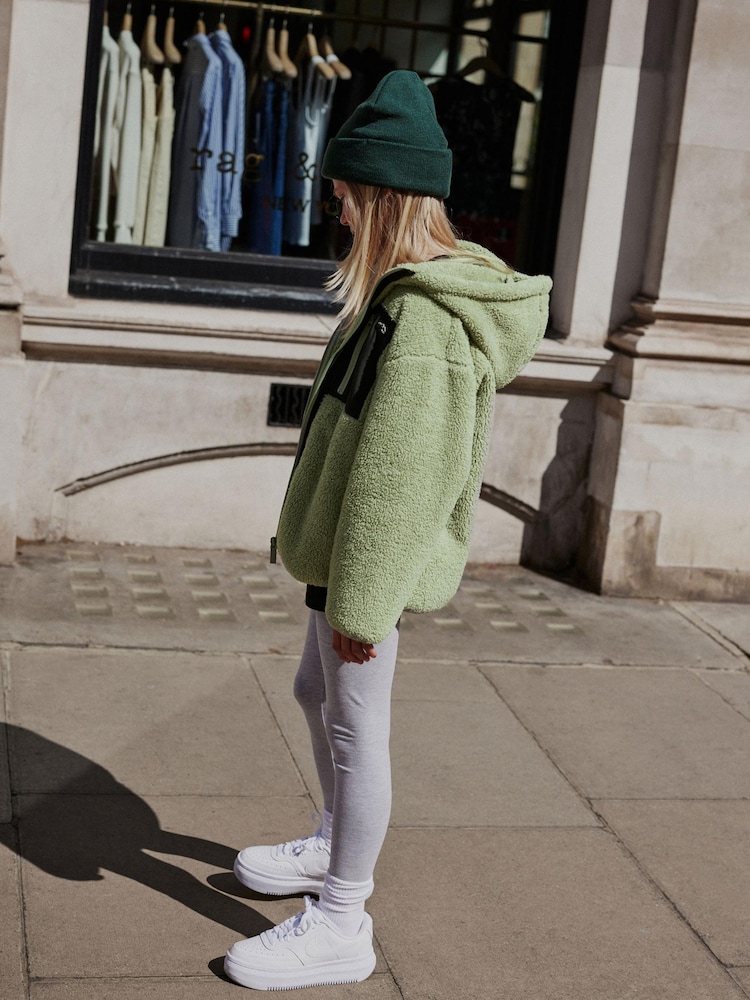 Green Pocket Teddy Borg Fleece Jacket Zip Hoodie (3-16yrs) - Image 3 of 7