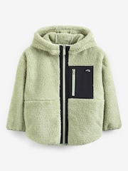 Green Pocket Teddy Borg Fleece Jacket Zip Hoodie (3-16yrs) - Image 5 of 7