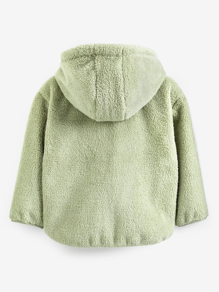 Green Pocket Teddy Borg Fleece Jacket Zip Hoodie (3-16yrs) - Image 6 of 7