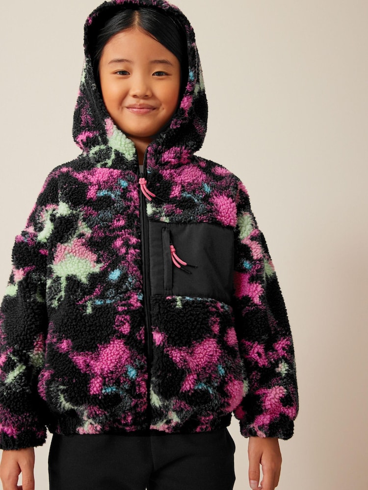 Black Tie Dye Printed Teddy Borg Fleece Jacket Zip Hoodie (3-16yrs) - Image 2 of 7 Black Tie Dye Printed Teddy Borg Fleece Jacket Zip Hoodie (3-16yrs) - Image 2 of 7