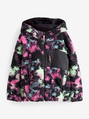 Black Tie Dye Printed Teddy Borg Fleece Jacket Zip Hoodie (3-16yrs) - Image 4 of 7