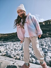 Pink Check Teddy Borg Fleece Jacket Zip Hoodie (3-16yrs) - Image 2 of 7
